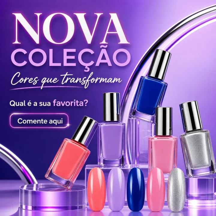 Post colorido apresentando uma nova coleção de esmaltes