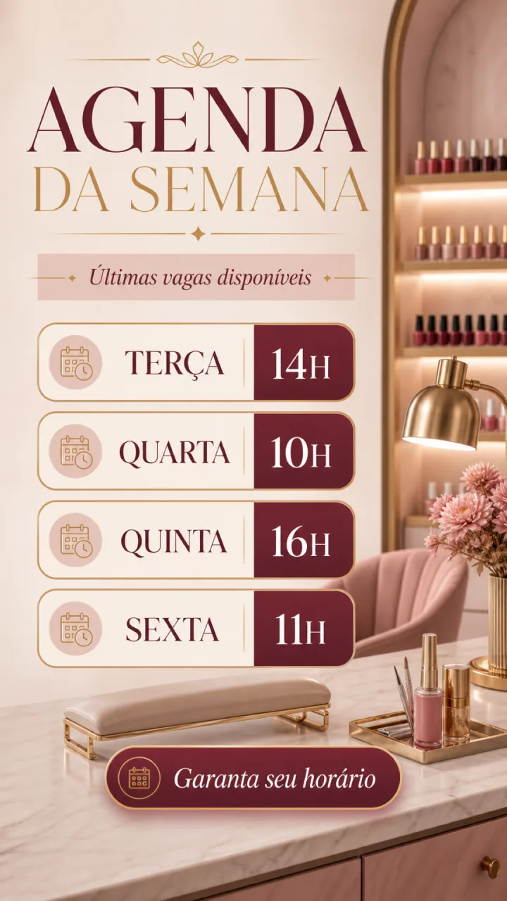 Story profissional de agenda da semana para nail designer