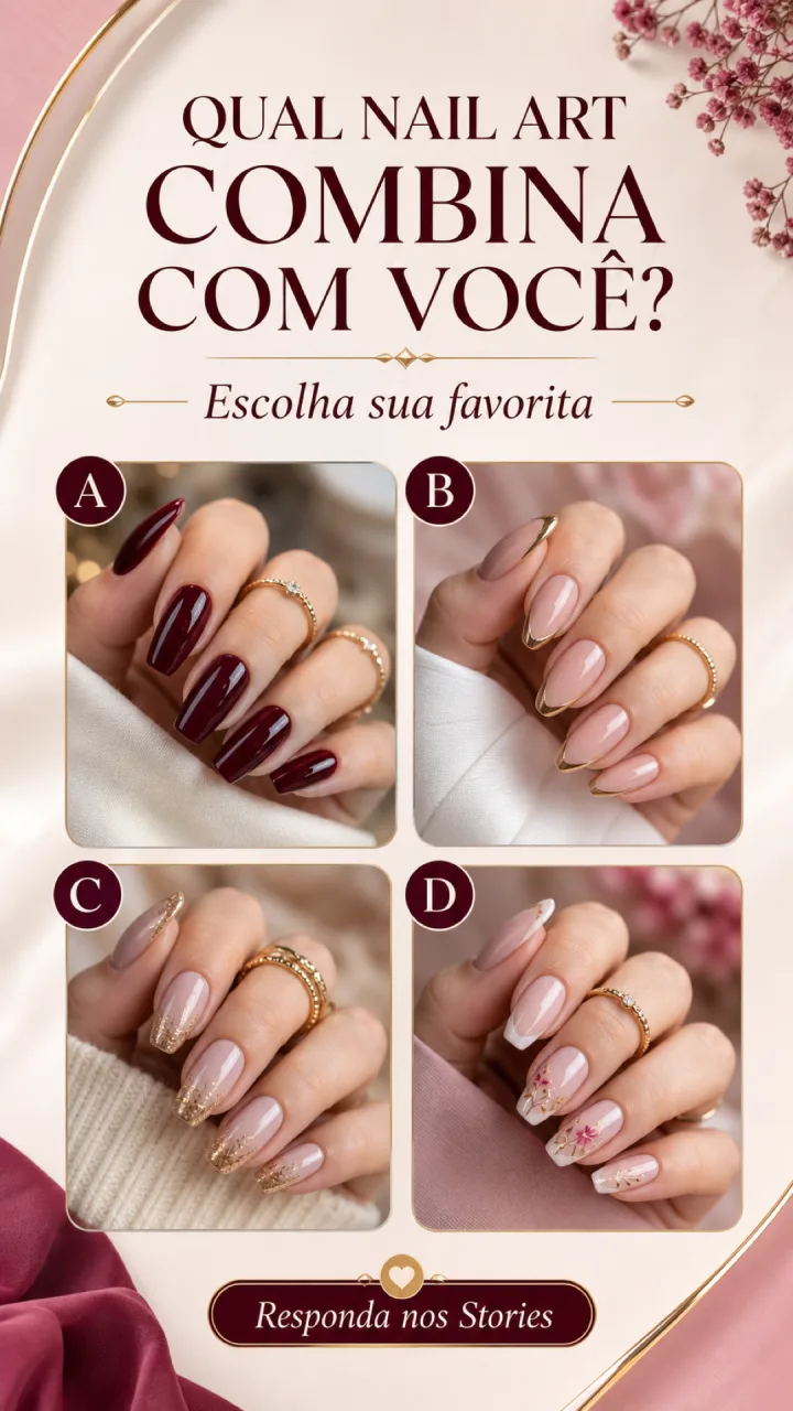 Story interativo com quatro opções de nail art
